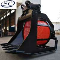 Rotary screening buckets mesh trommel drum for excavators, skid loaders, backhoes.